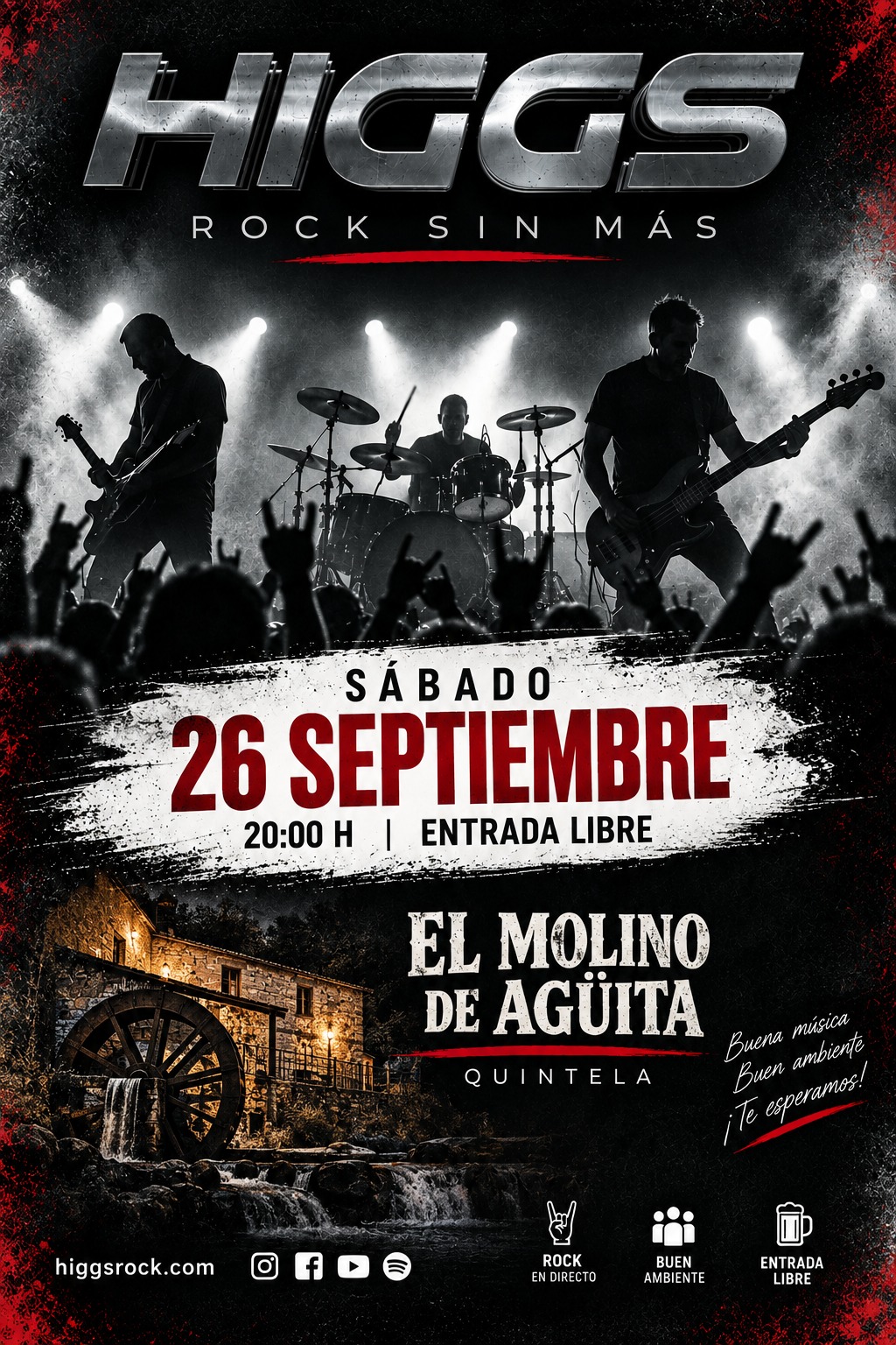 Higgs en directo en El Molino de Agüita: concierto en Quintela el 26 de septiembre